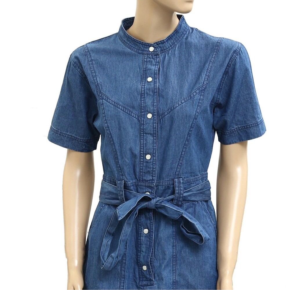 Aeropostale Denim Shift Mini Dress Short Sleeve Cotton Solid Blue M NWT 280945 - Picture 2 of 5